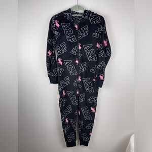 Abercrombie & Fitch Kids Fleece Jumpsuit Hooded Sleepwear Size 11/12 Black NWT